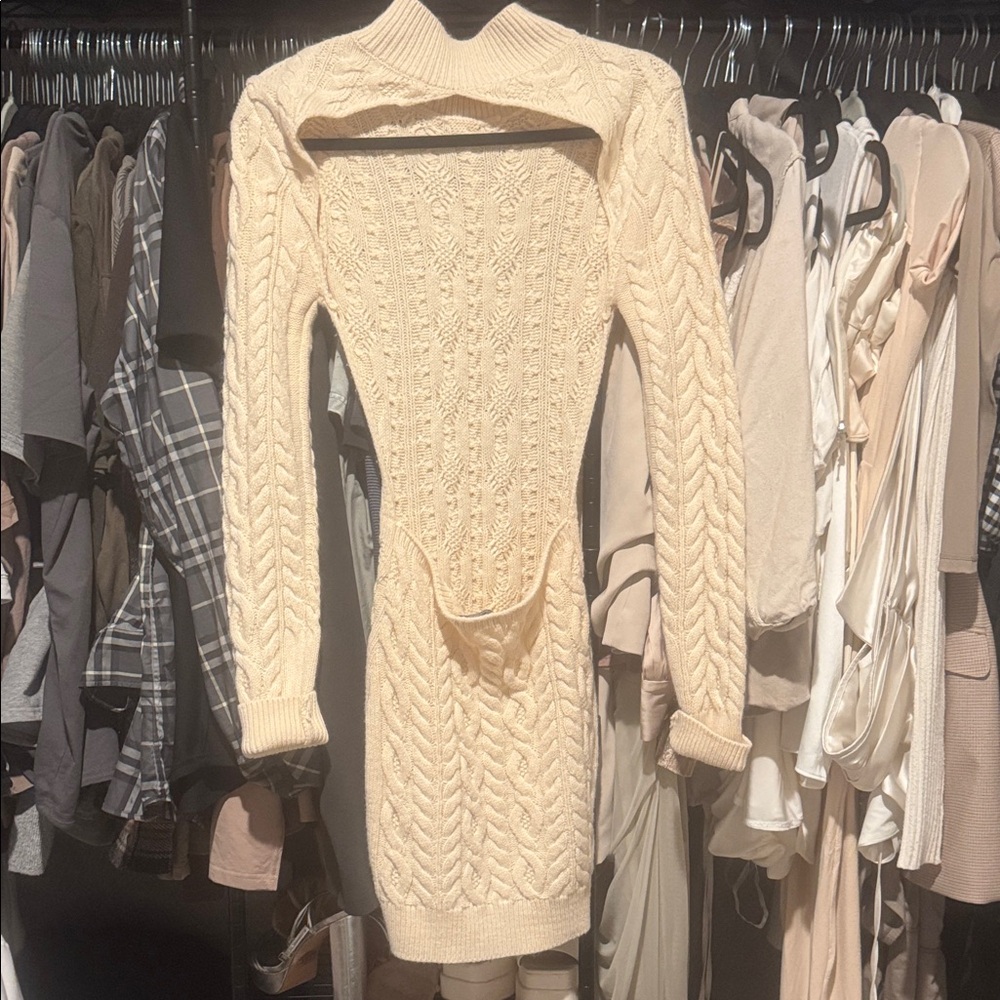 Miss Lola Cream Long Sleeve Knit Dress